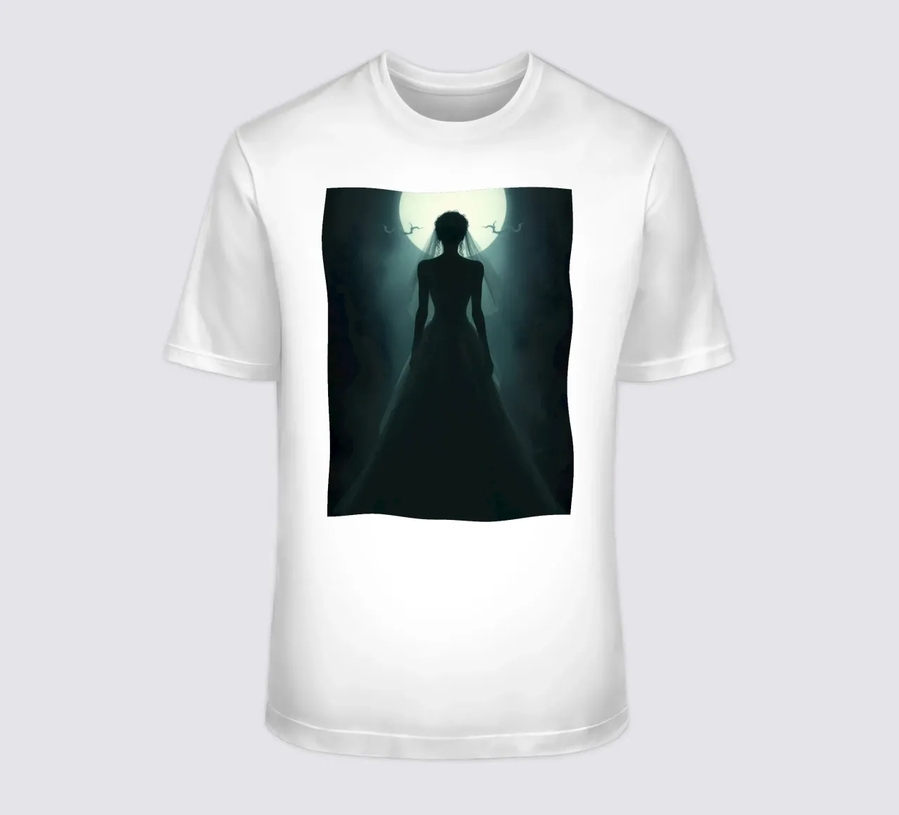 silhouette of a bride illuminated by a full moon t-shirt by DesignDoodle
