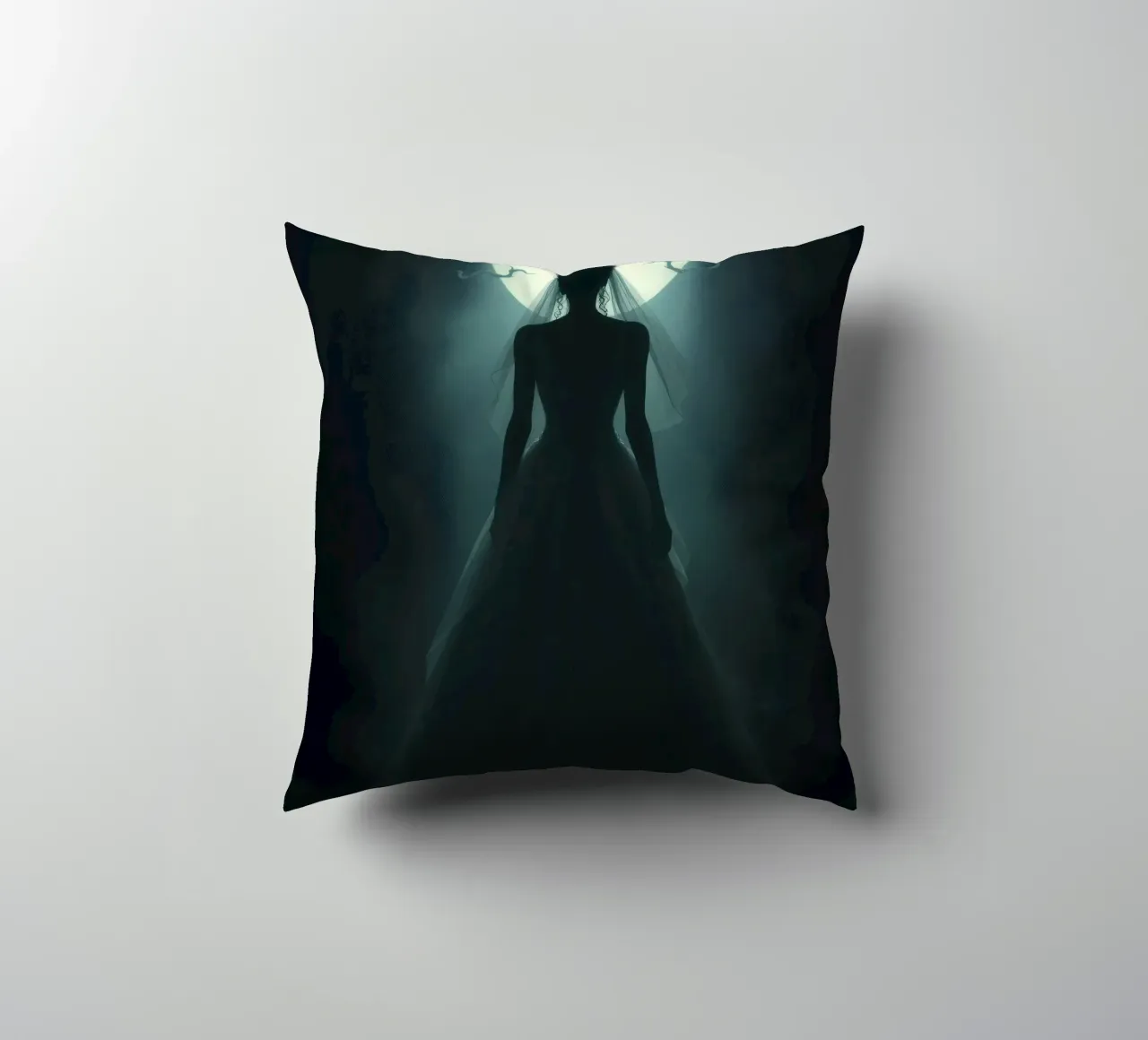 silhouette of a bride illuminated by a full moon decorative cushion by DesignDoodle