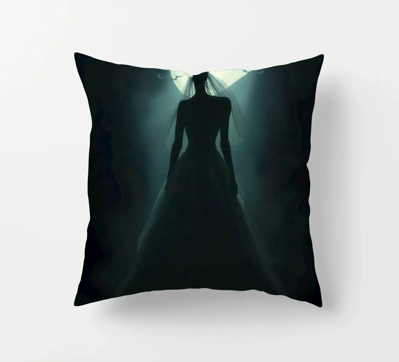silhouette of a bride illuminated by a full moon decorative cushion by DesignDoodle