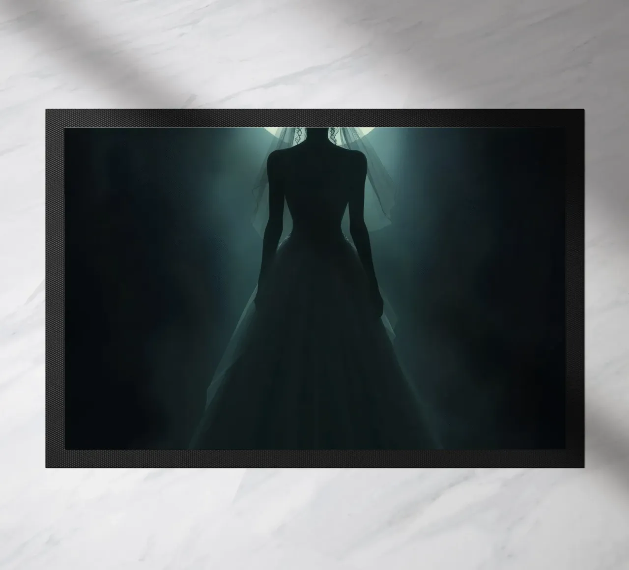 silhouette of a bride illuminated by a full moon doormat by DesignDoodle