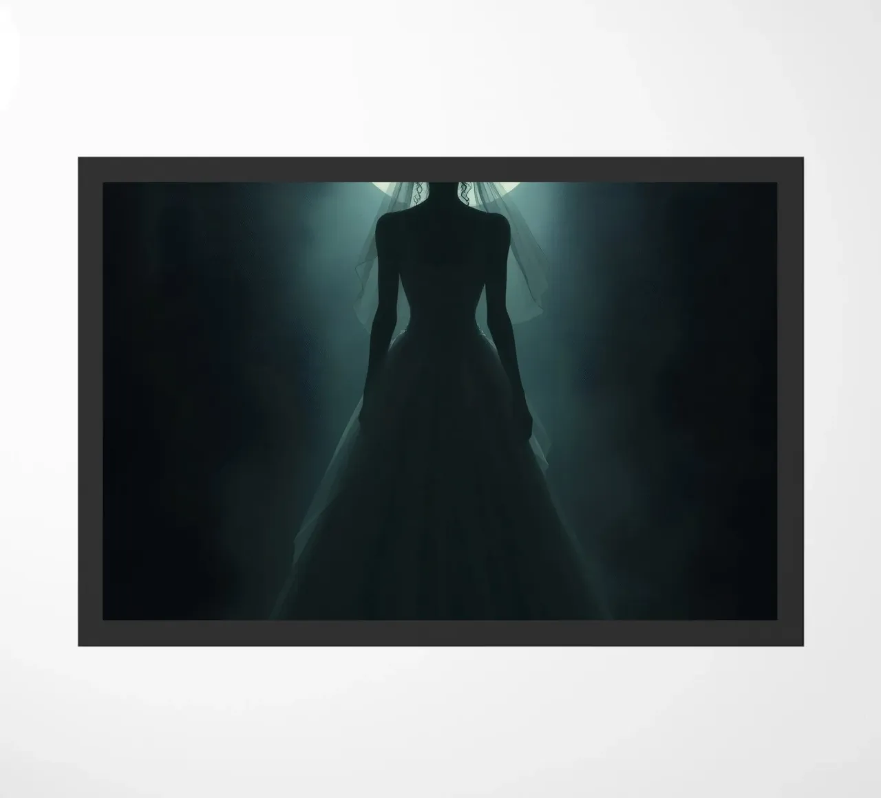 silhouette of a bride illuminated by a full moon doormat by DesignDoodle