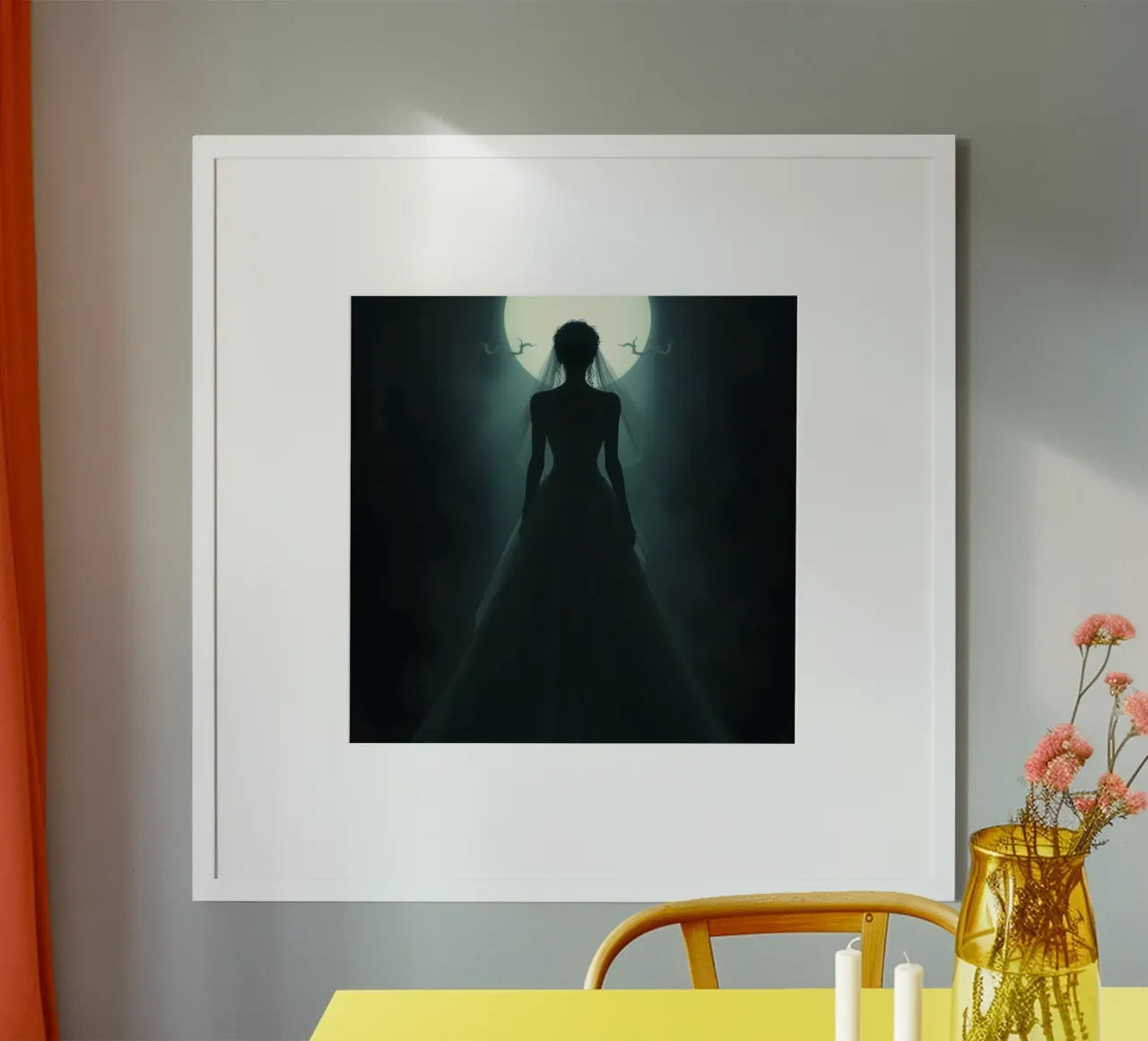 Silhouette einer vom Vollmond beleuchteten Braut Poster von DesignDoodle