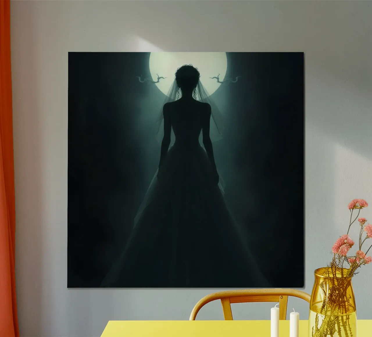 Silhouette einer vom Vollmond beleuchteten Braut Poster von DesignDoodle