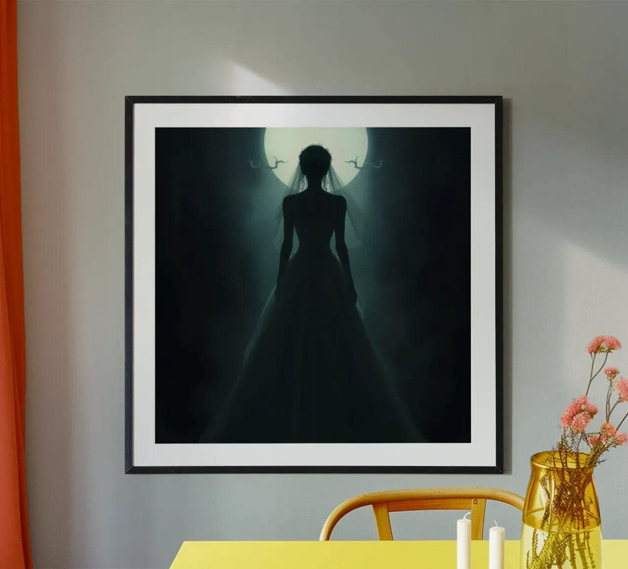 Silhouette einer vom Vollmond beleuchteten Braut Poster von DesignDoodle