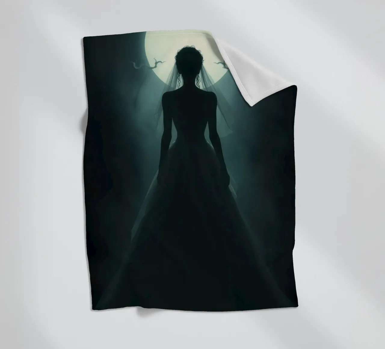 silhouette of a bride illuminated by a full moon fleece blanket by DesignDoodle