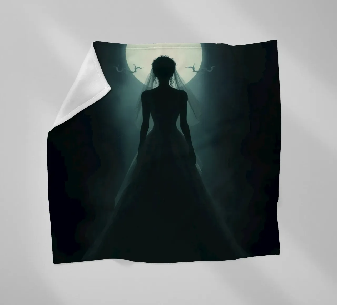 silhouette of a bride illuminated by a full moon fleece blanket by DesignDoodle