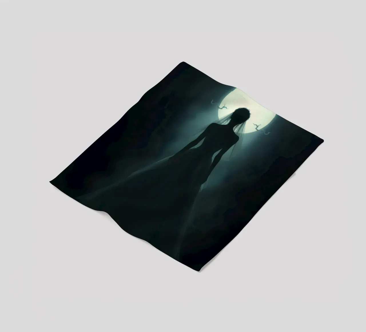 silhouette of a bride illuminated by a full moon fleece blanket by DesignDoodle