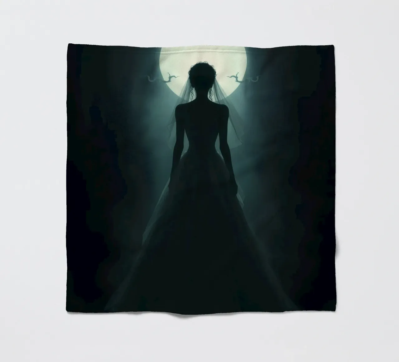 silhouette of a bride illuminated by a full moon fleece blanket by DesignDoodle