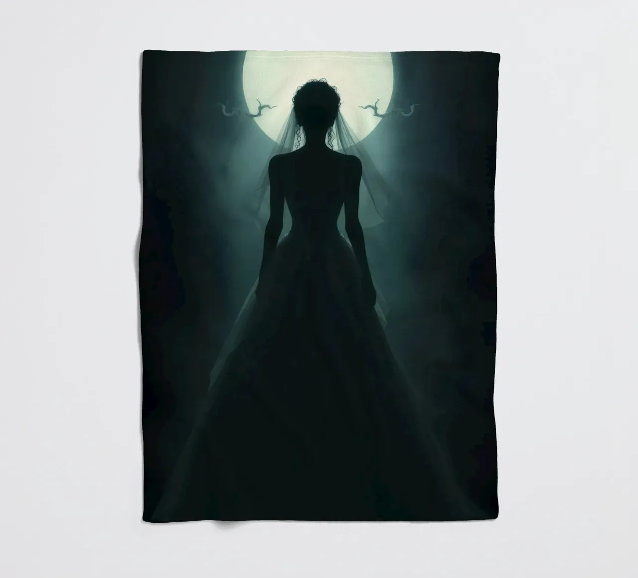 silhouette of a bride illuminated by a full moon fleece blanket by DesignDoodle