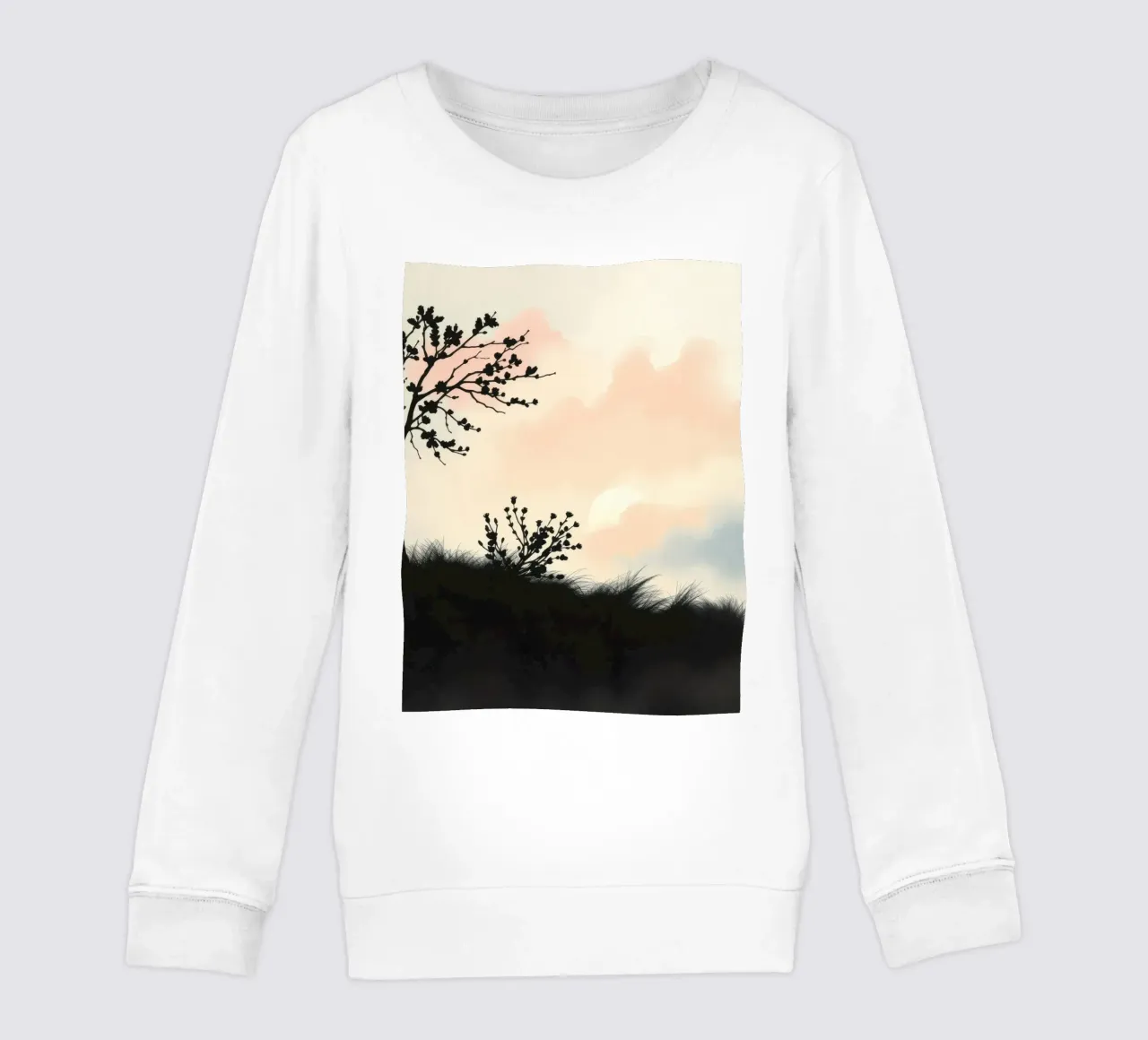 Alberi e arbusti in silhouette sotto un cielo pastello felpa bambino da DesignDoodle