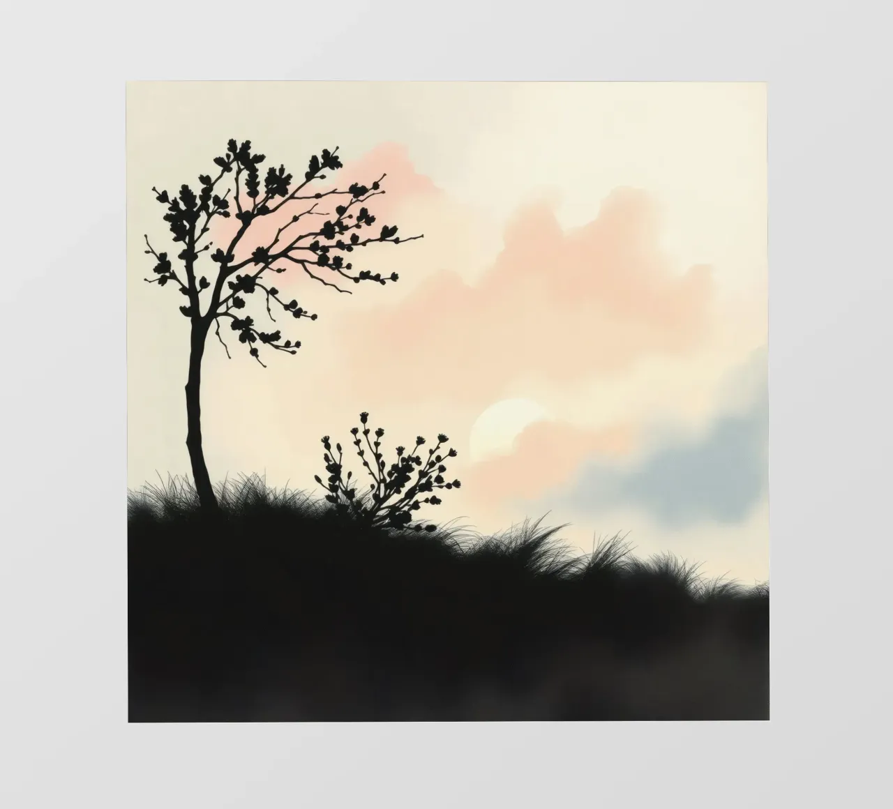 Alberi e arbusti in silhouette sotto un cielo pastello pellicola backlit da DesignDoodle