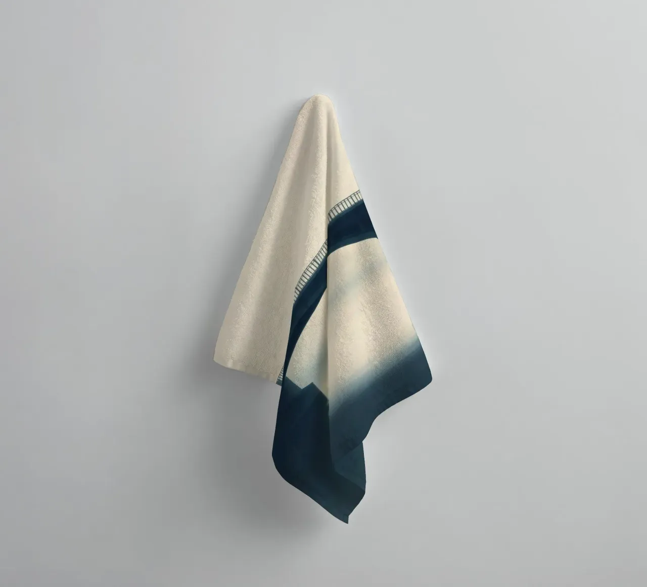 Bridge shrouded in fog reflecting on still waters at dawn towel by DesignDoodle