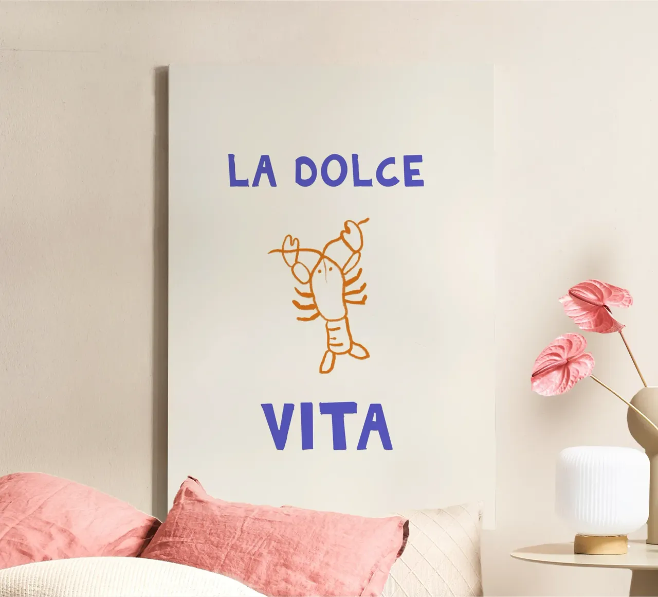 Kreeft Print, La Dolce Vita, Zomer Reizen Handgetekende Kunst canvas met Baklijst van DolceVita