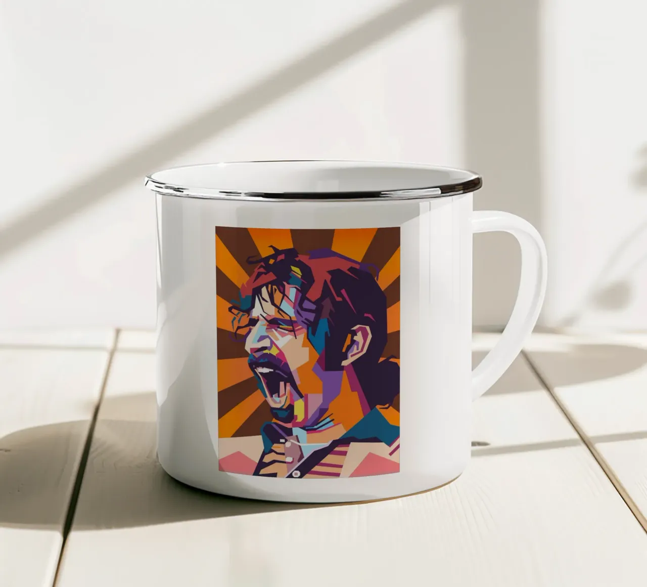 Ritratto pop art di Frank Zappa tazza in smalto da Hantamrata