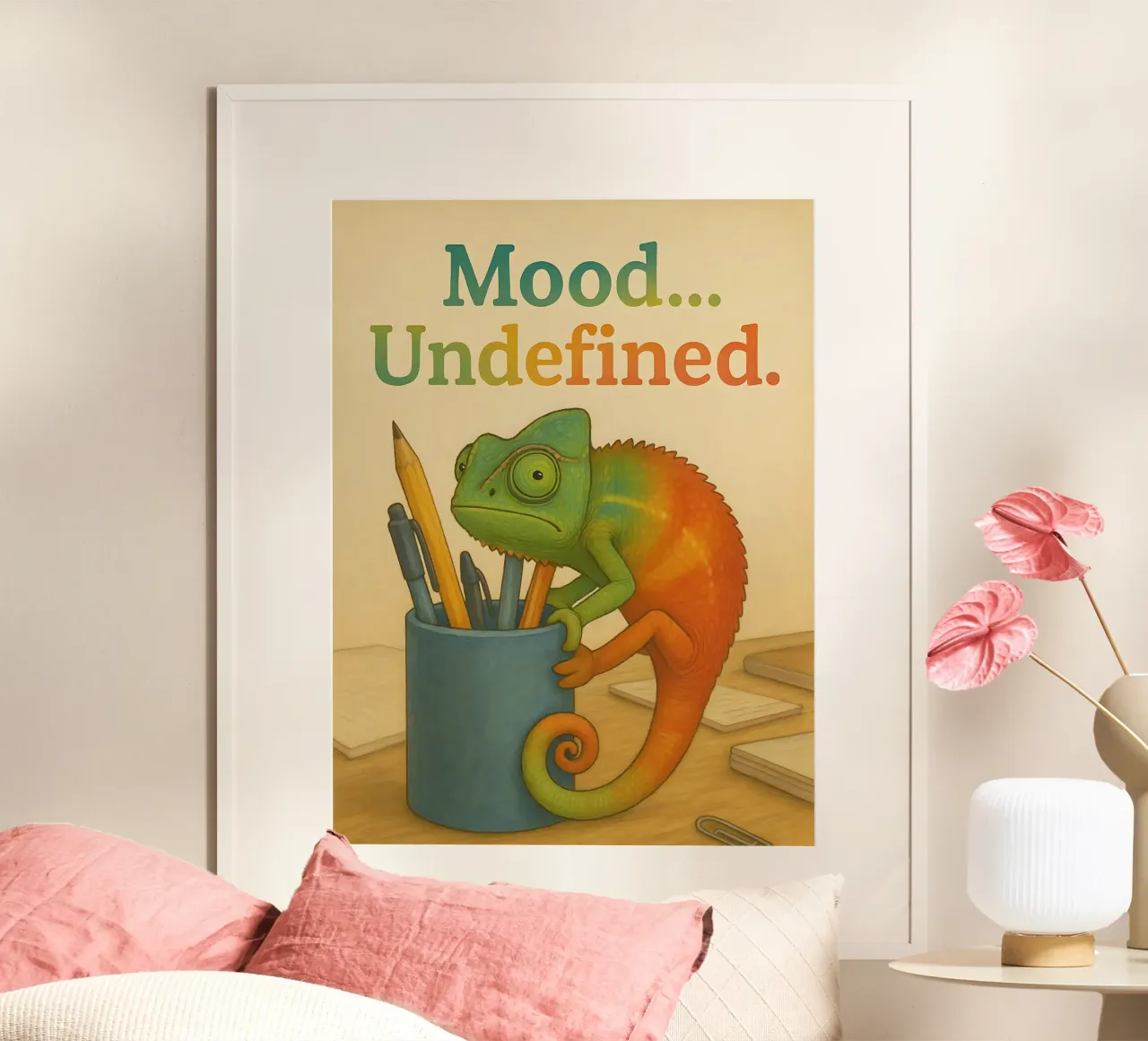 Meme divertente sul camaleonte poster con telaio in alluminio da Funny Humor Art
