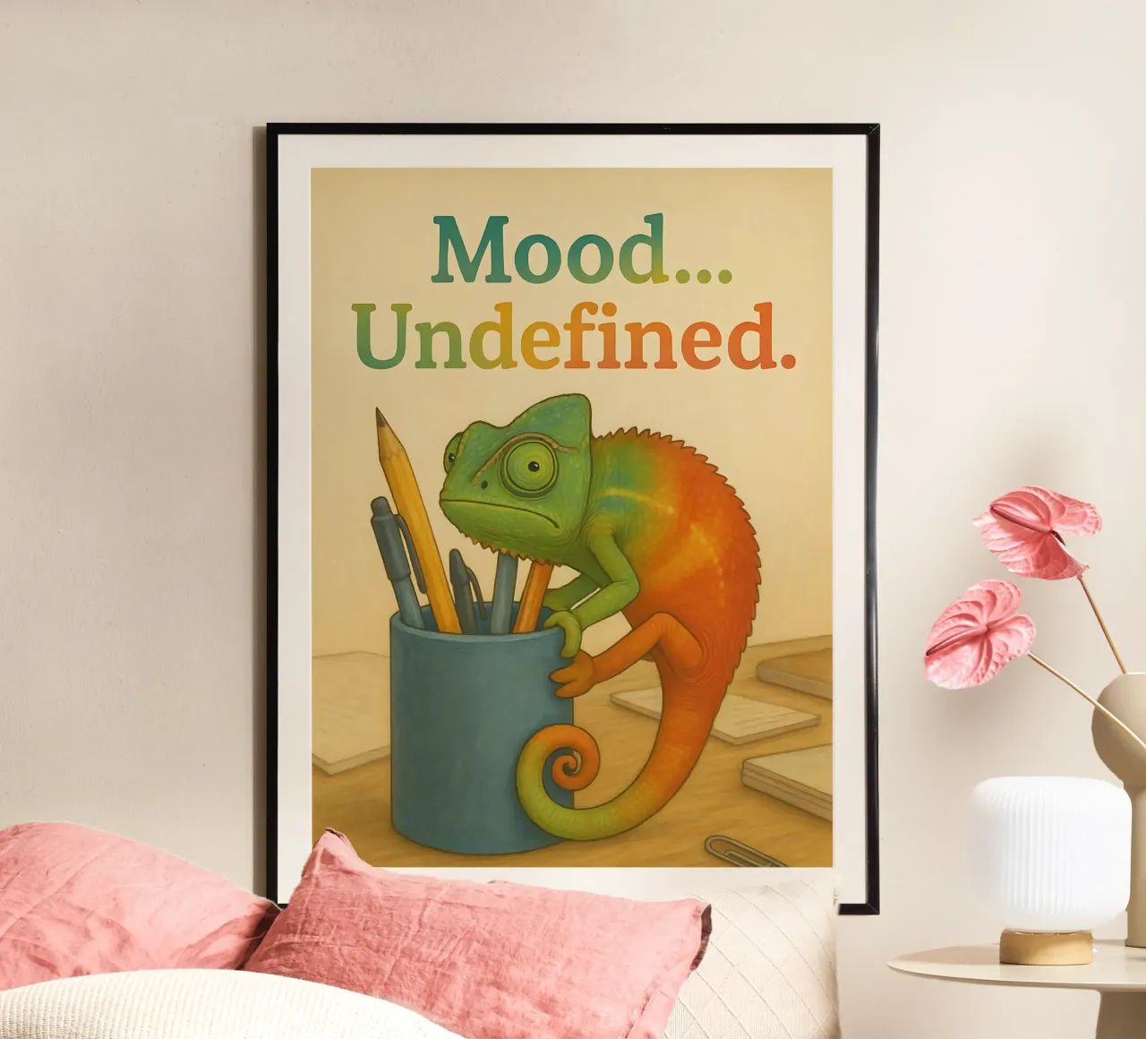 Meme divertente sul camaleonte poster con telaio in alluminio da Funny Humor Art