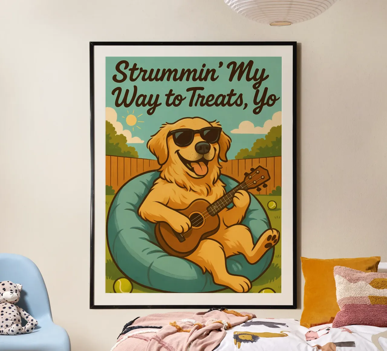 Meme divertente sul Golden Retriever poster con telaio in alluminio da Funny Humor Art