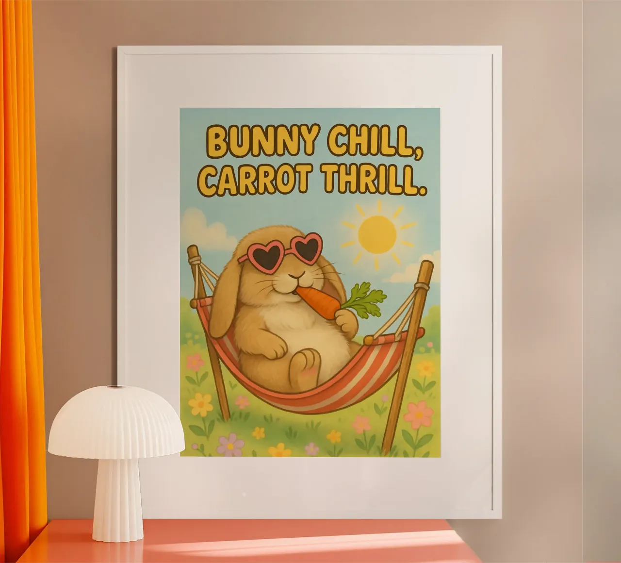 Meme divertente del coniglietto carota poster con telaio in legno da Funny Humor Art