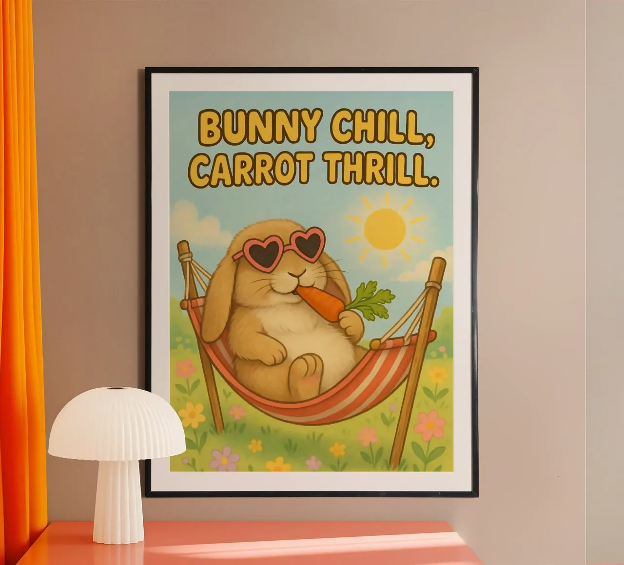 Meme divertente del coniglietto carota poster con telaio in legno da Funny Humor Art