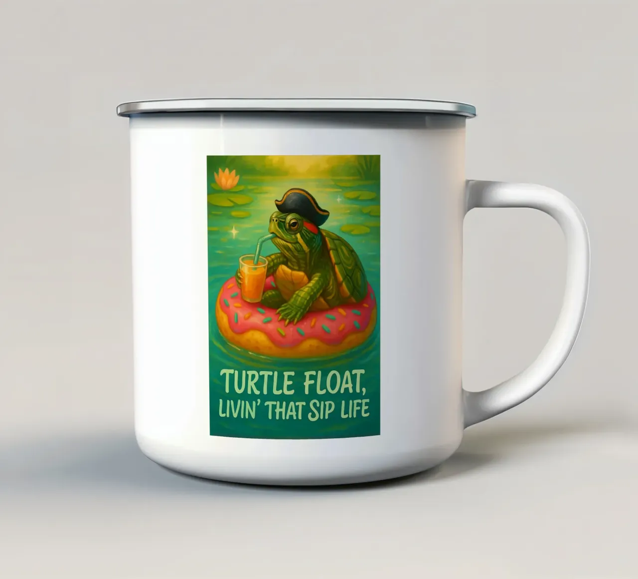 Grappige Zwemmende Schildpad Meme emaille mok van Funny Humor Art