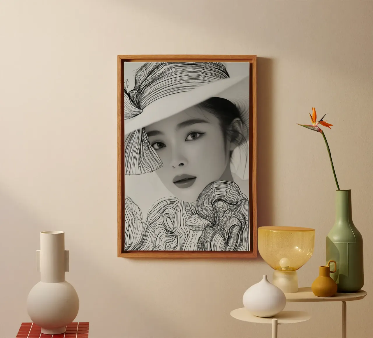 Romantic black and white photo portrait | Digitally edited canvas with Floater frame by Autofocus