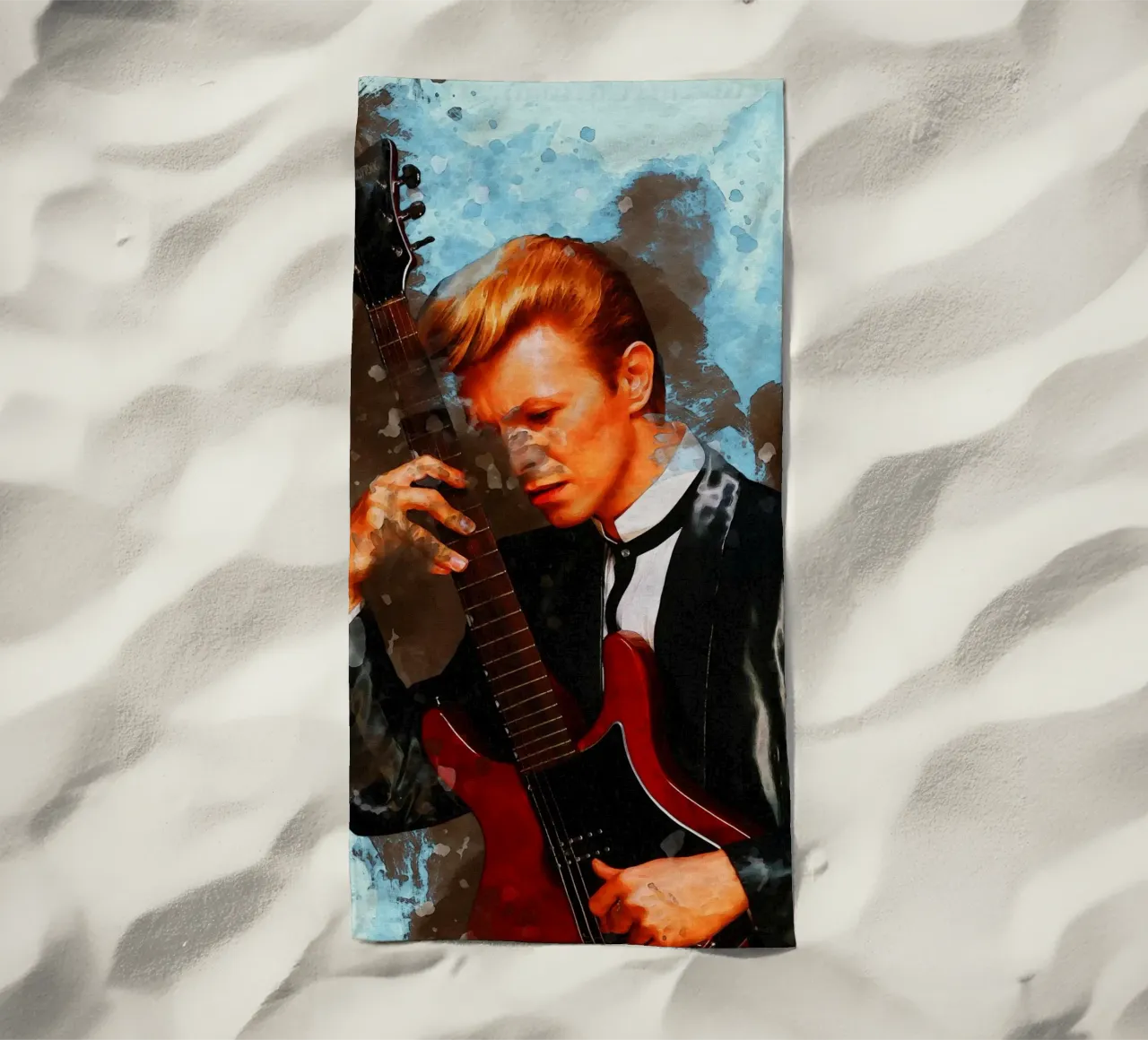 Macchia di ritratto David Bowie telo mare da Gunawan Rb