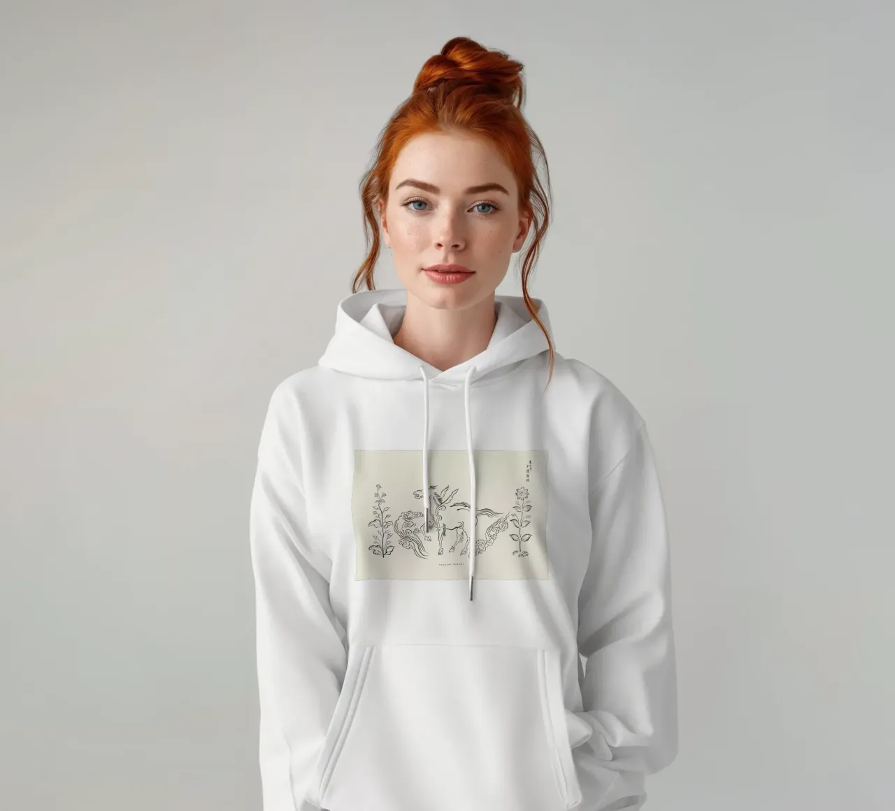 Tomoki - Pegasus Woodblock Print felpa con cappuccio da Vintage by JUNIQE