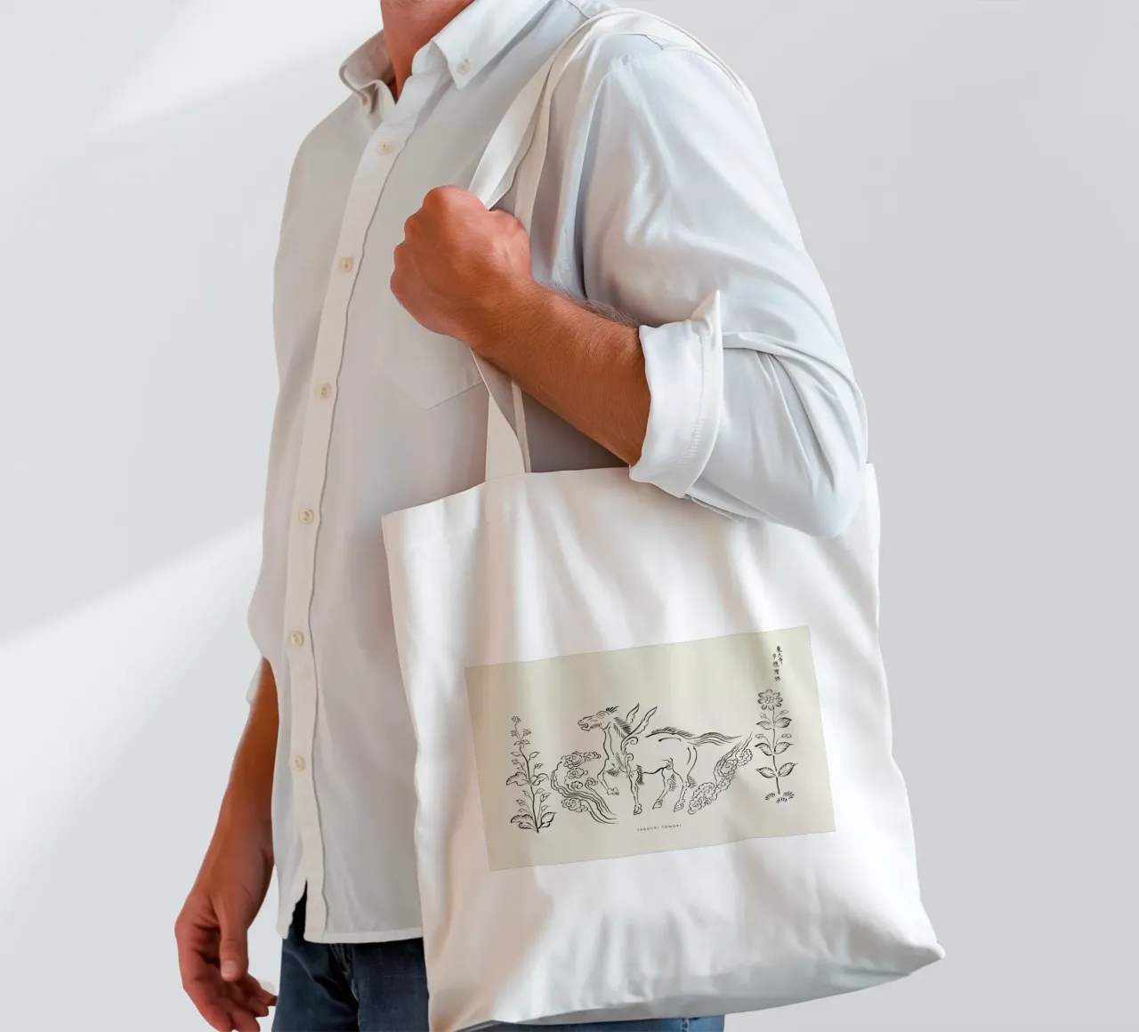 Tomoki - Pegasus Woodblock Print borsa in juta da Vintage by JUNIQE