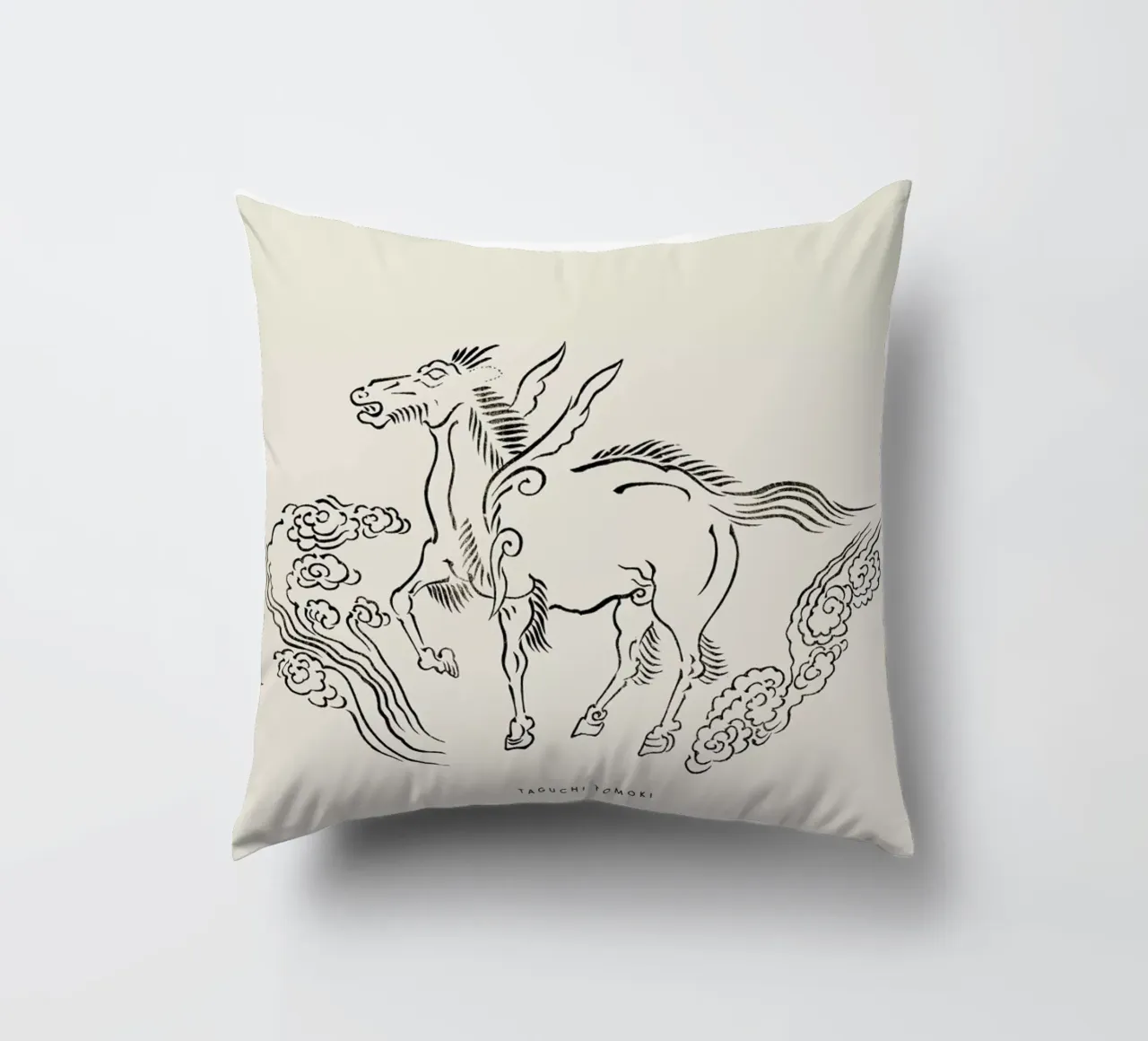 Tomoki - Pegasus Woodblock Print cuscino da Vintage by JUNIQE