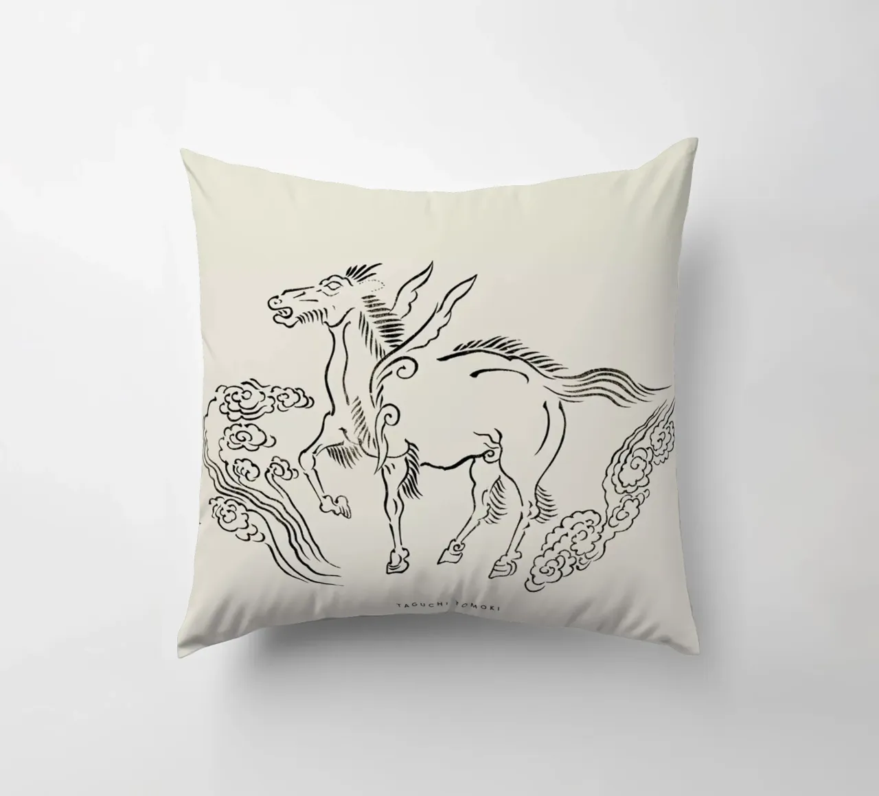 Tomoki - Pegasus Woodblock Print cuscino da Vintage by JUNIQE