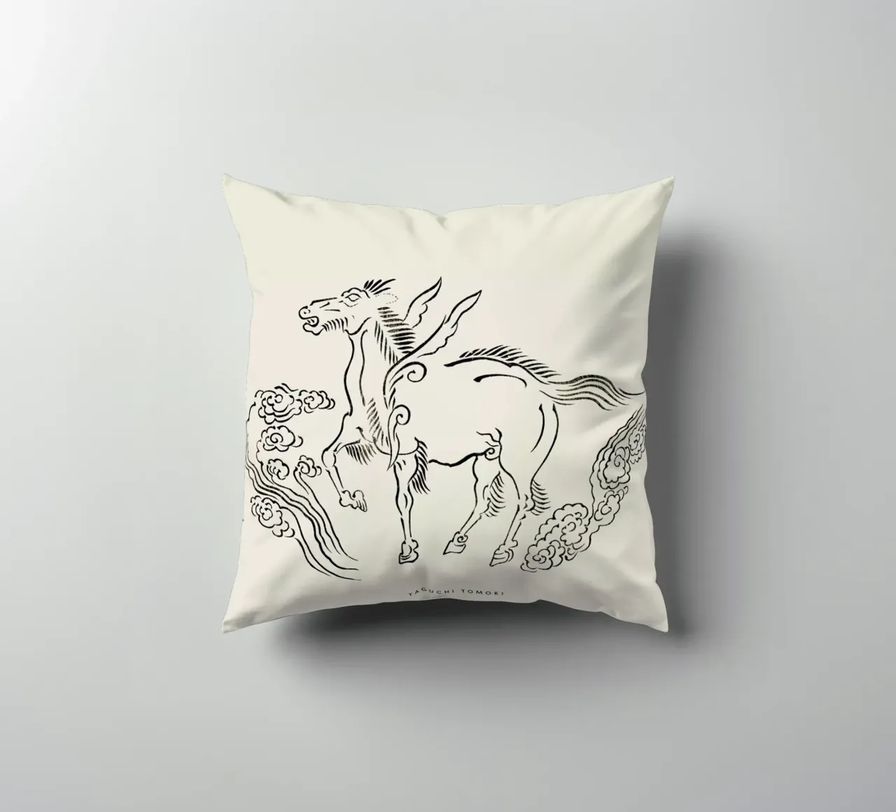 Tomoki - Pegasus Woodblock Print cuscino da Vintage by JUNIQE