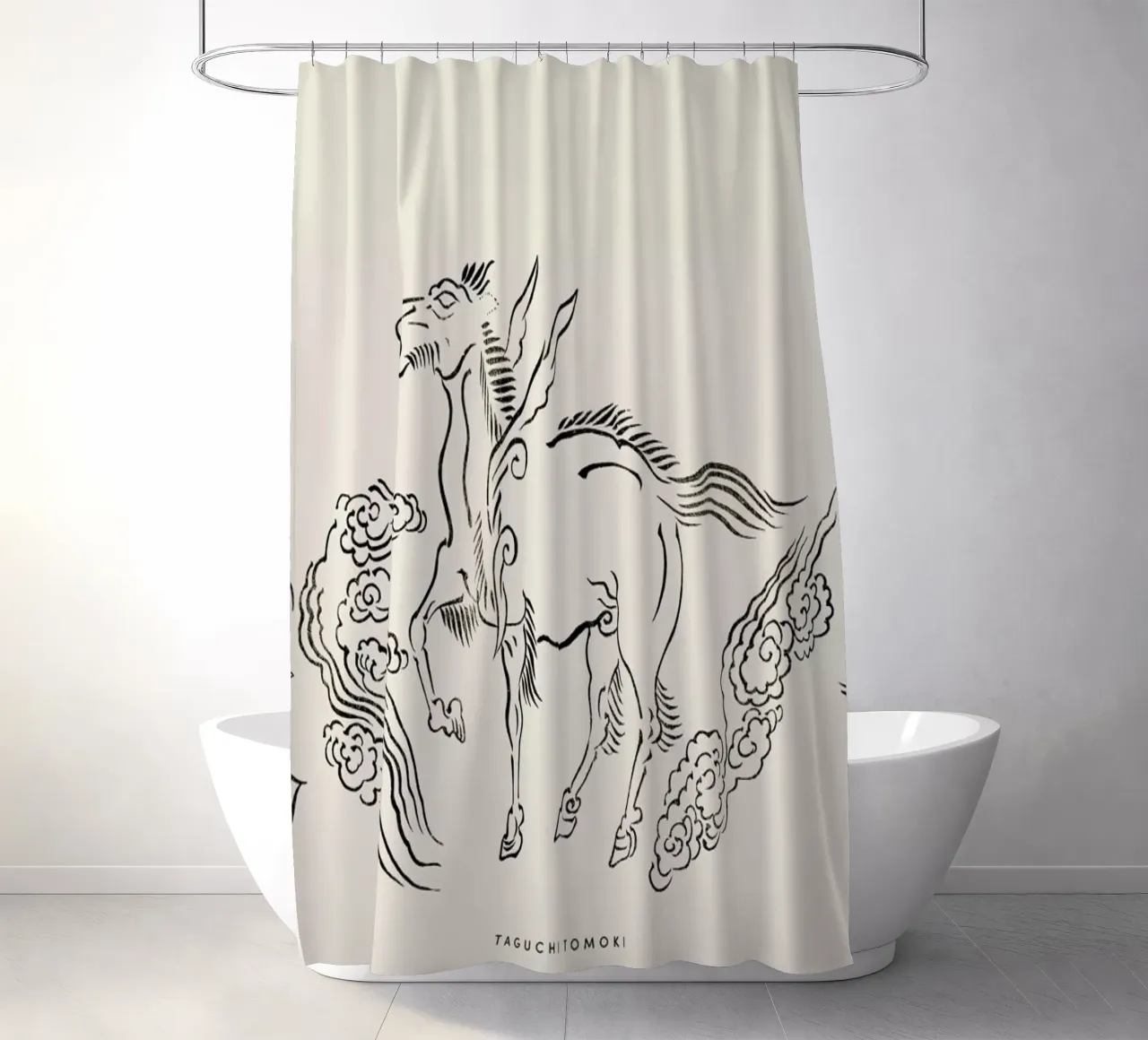 Tomoki - Pegasus Woodblock Print tenda da doccia da Vintage by JUNIQE