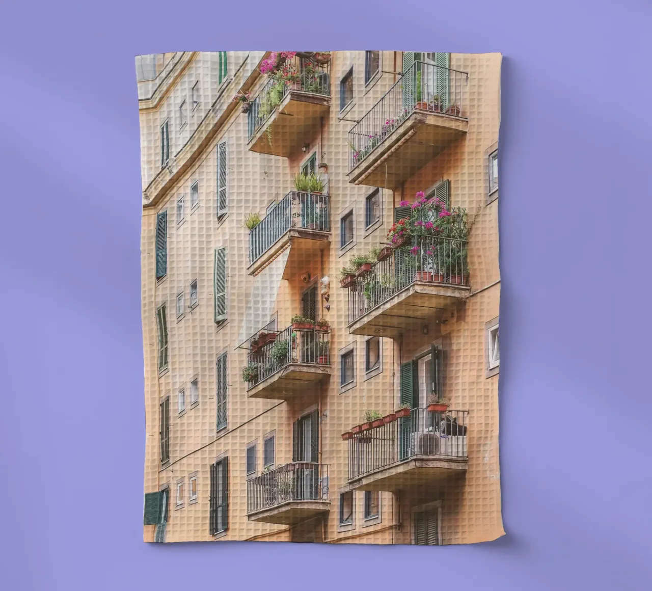 Rome, Italy I Pastel summer façade with flowering balconies tea towel by Julie Travel Photography