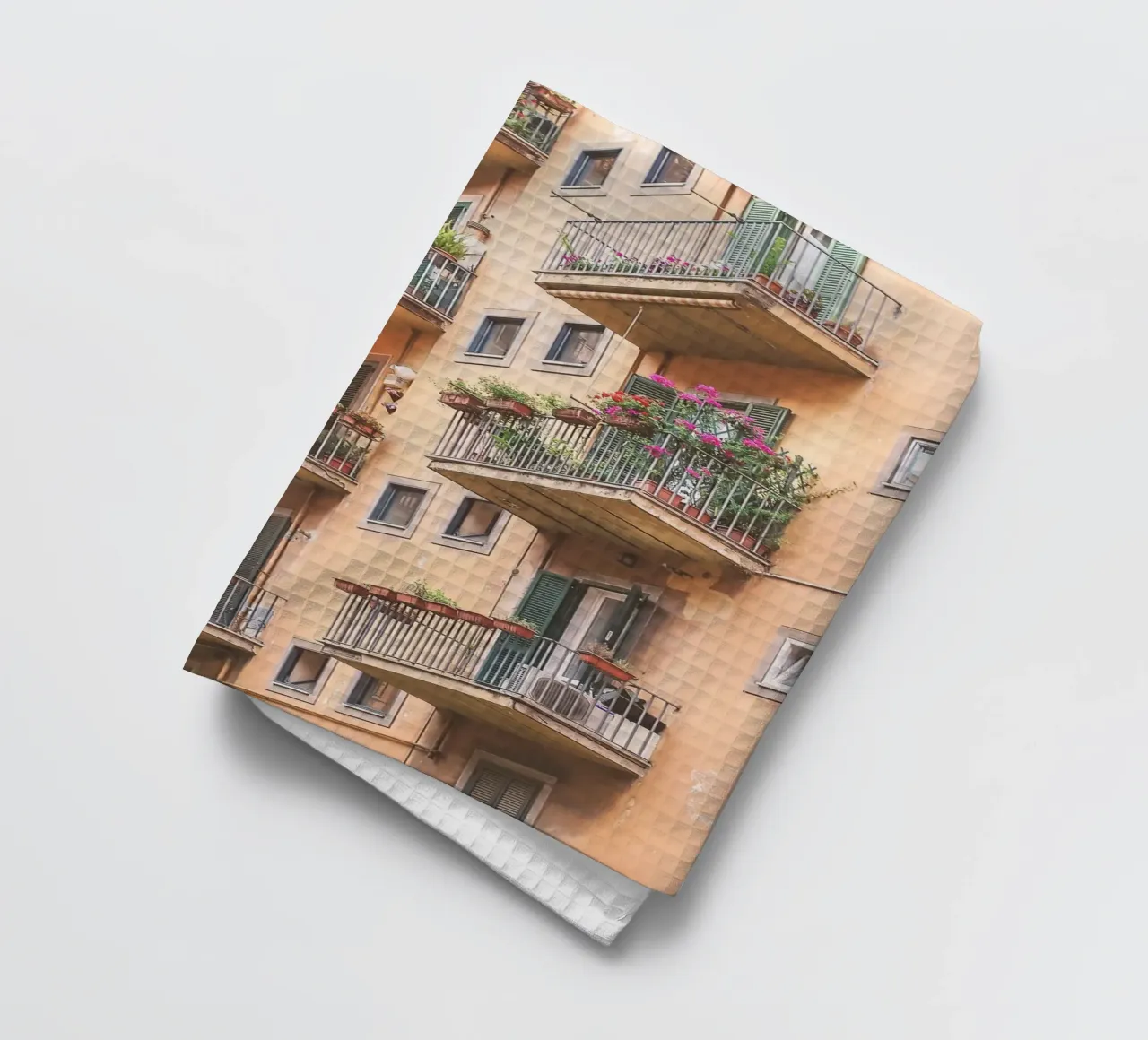 Rome, Italy I Pastel summer façade with flowering balconies tea towel by Julie Travel Photography