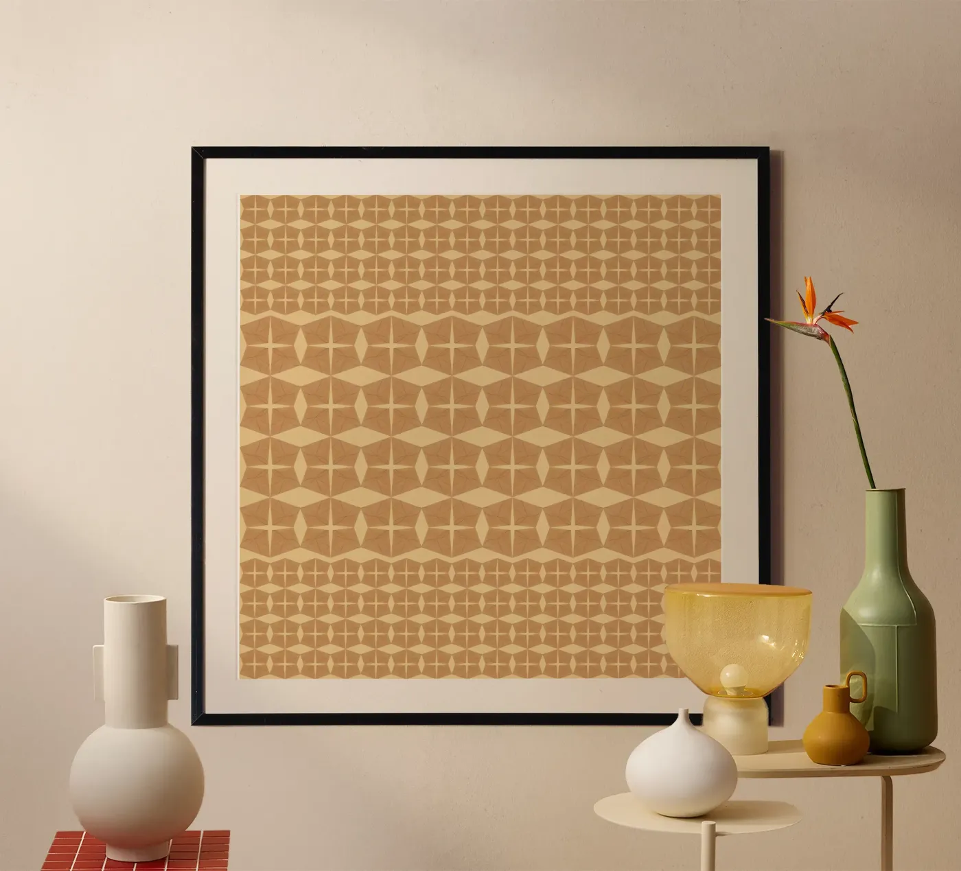 Muted brown interlocking geo poster by Little Dean