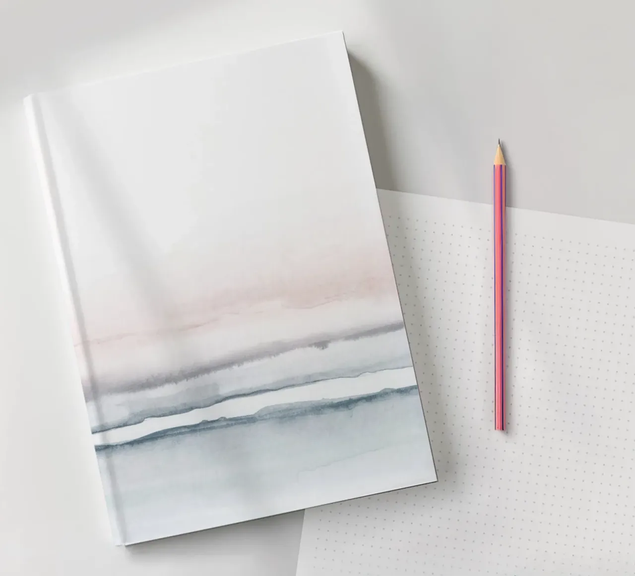 Abstract seascape in soft pink and light blue notebook by NouveauPrints