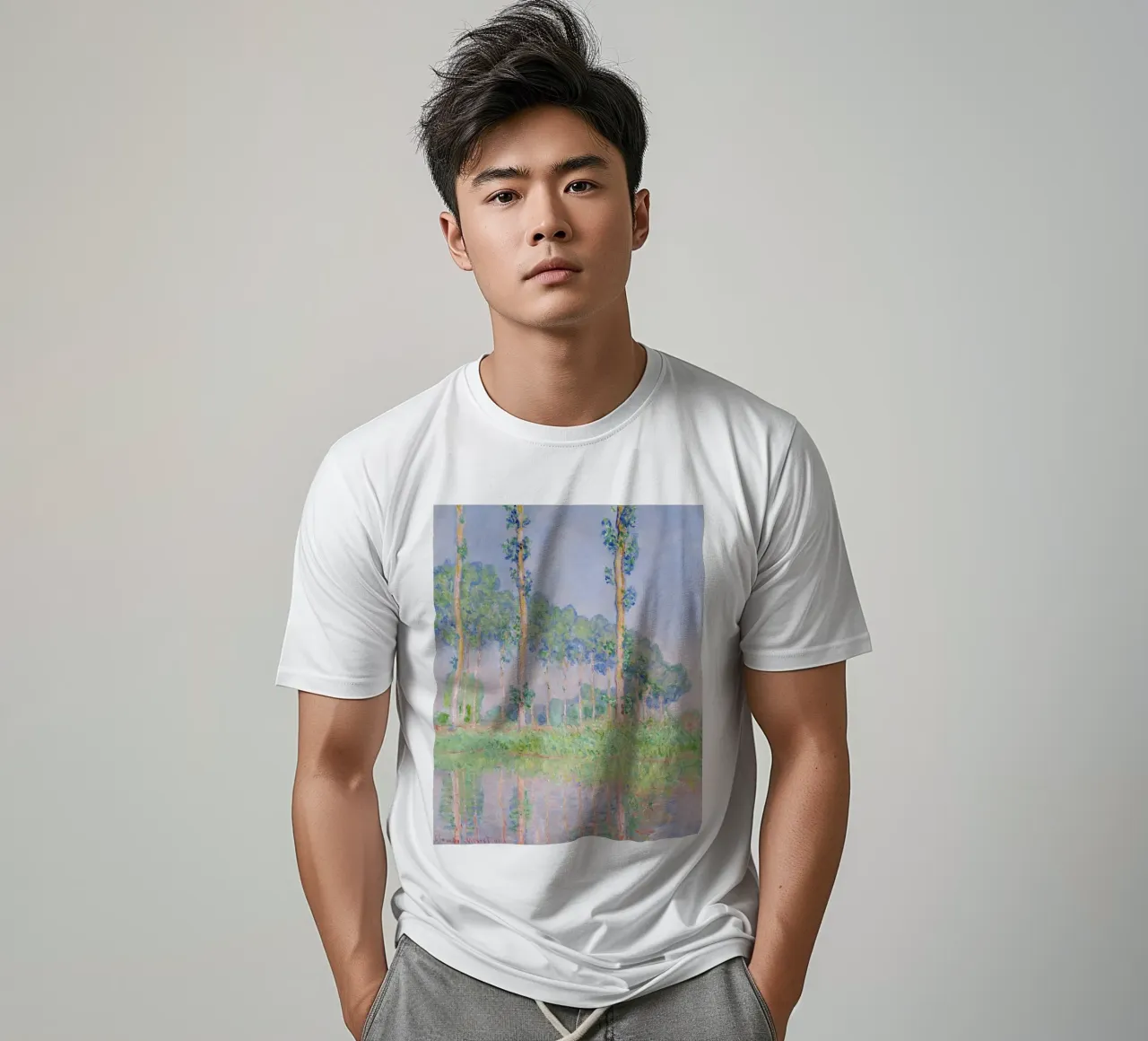 Claude Monet's Poplars, Pink Effect (1891) t-shirt da Venus Art