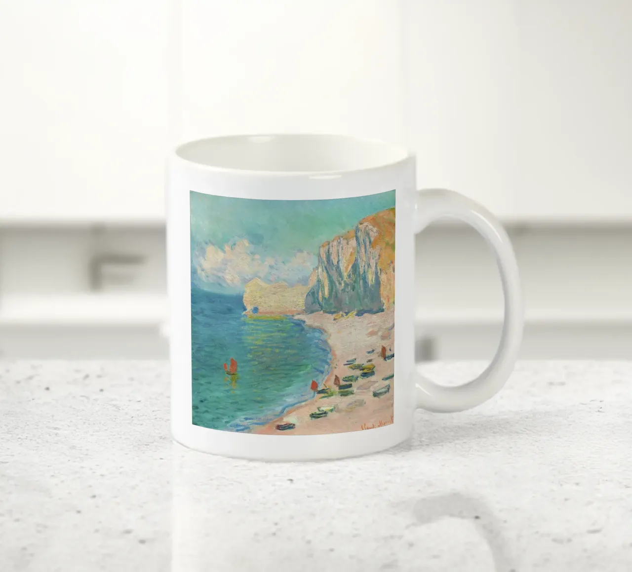 The Beach and the Falaise d'Amont (1885) by Claude Monet. tazza in ceramica da Venus Art