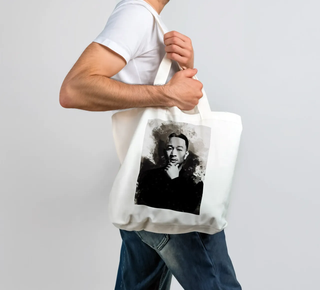 Macchia di ritratto John Legend borsa in juta da Gunawan Rb