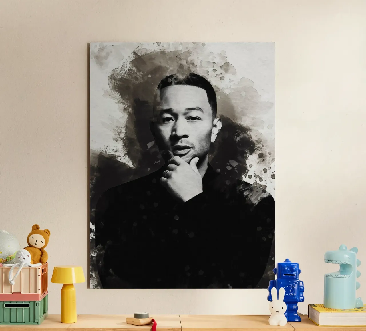 Macchia di ritratto John Legend alluminio dibond da Gunawan Rb