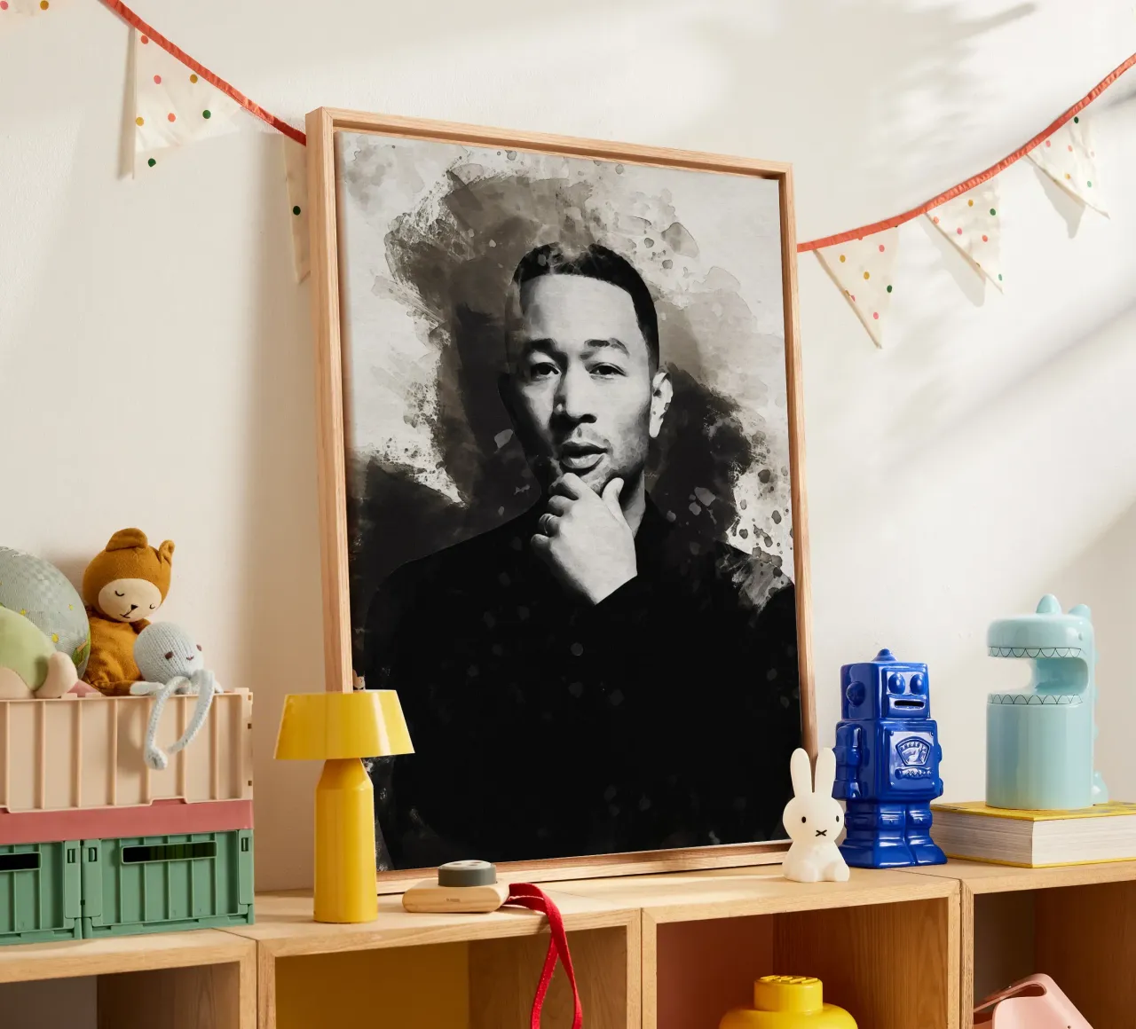 Smudge of Portrait John Legend canvas with Floater frame by Gunawan Rb
