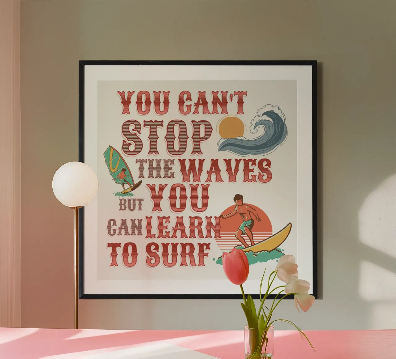 You Can't Stop The Waves Citas poster con marco de madera de Gunawan Rb