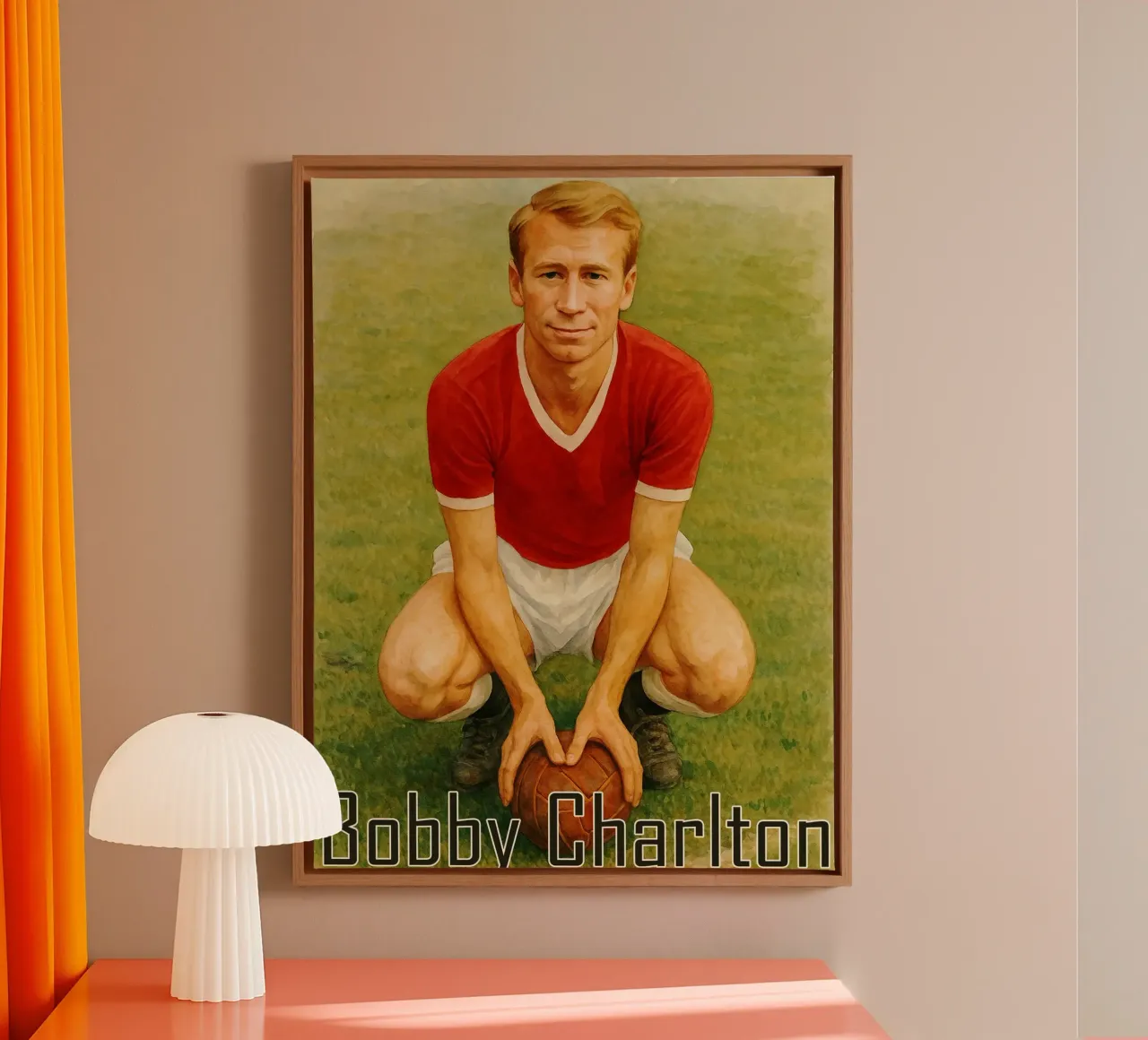 Bobby Charlton Repainting Imagination Redrawing canvas with Floater frame by MOKAIYA