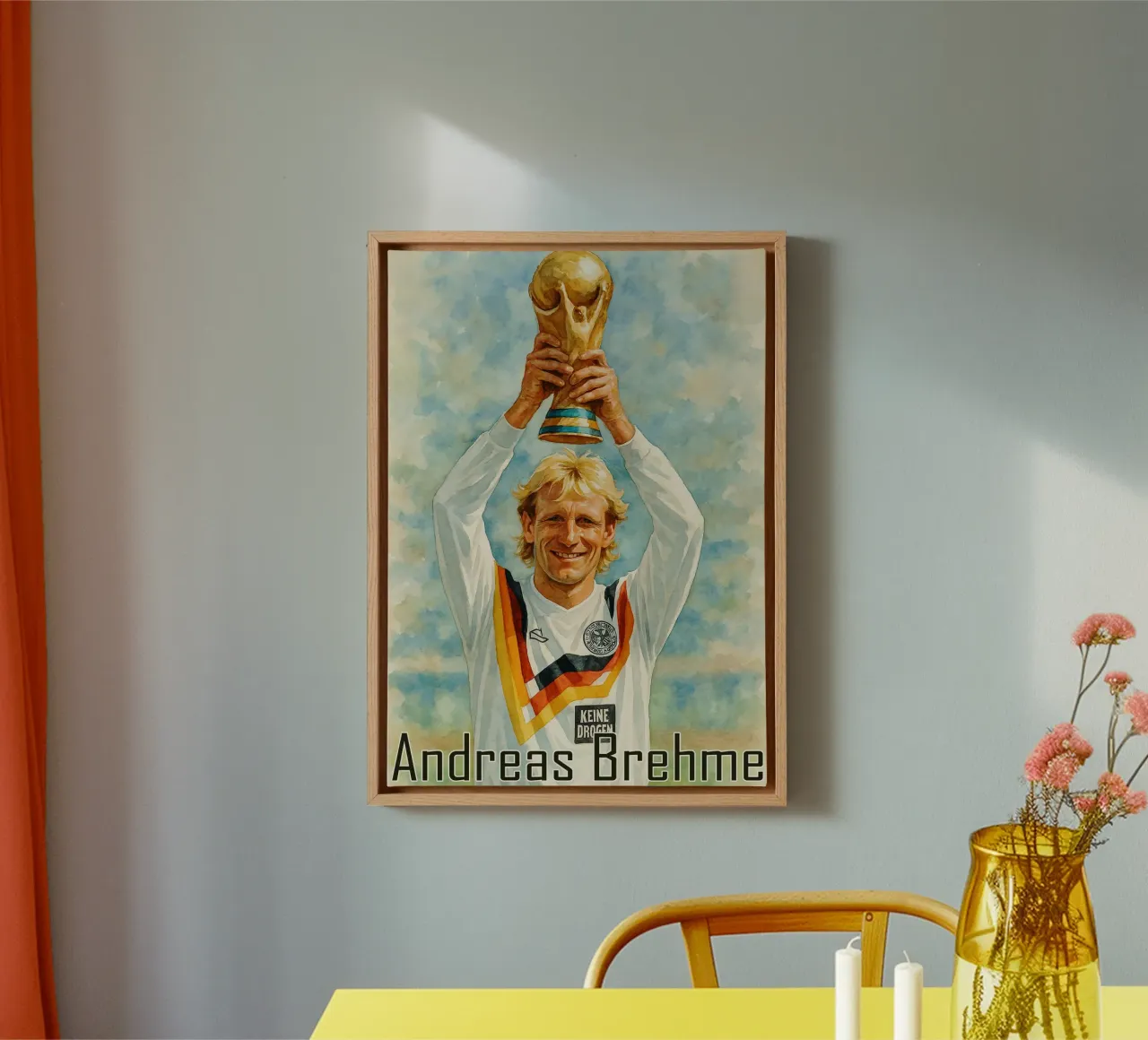 Andreas Brehme Repainting Imagination Redrawing canvas with Floater frame by MOKAIYA
