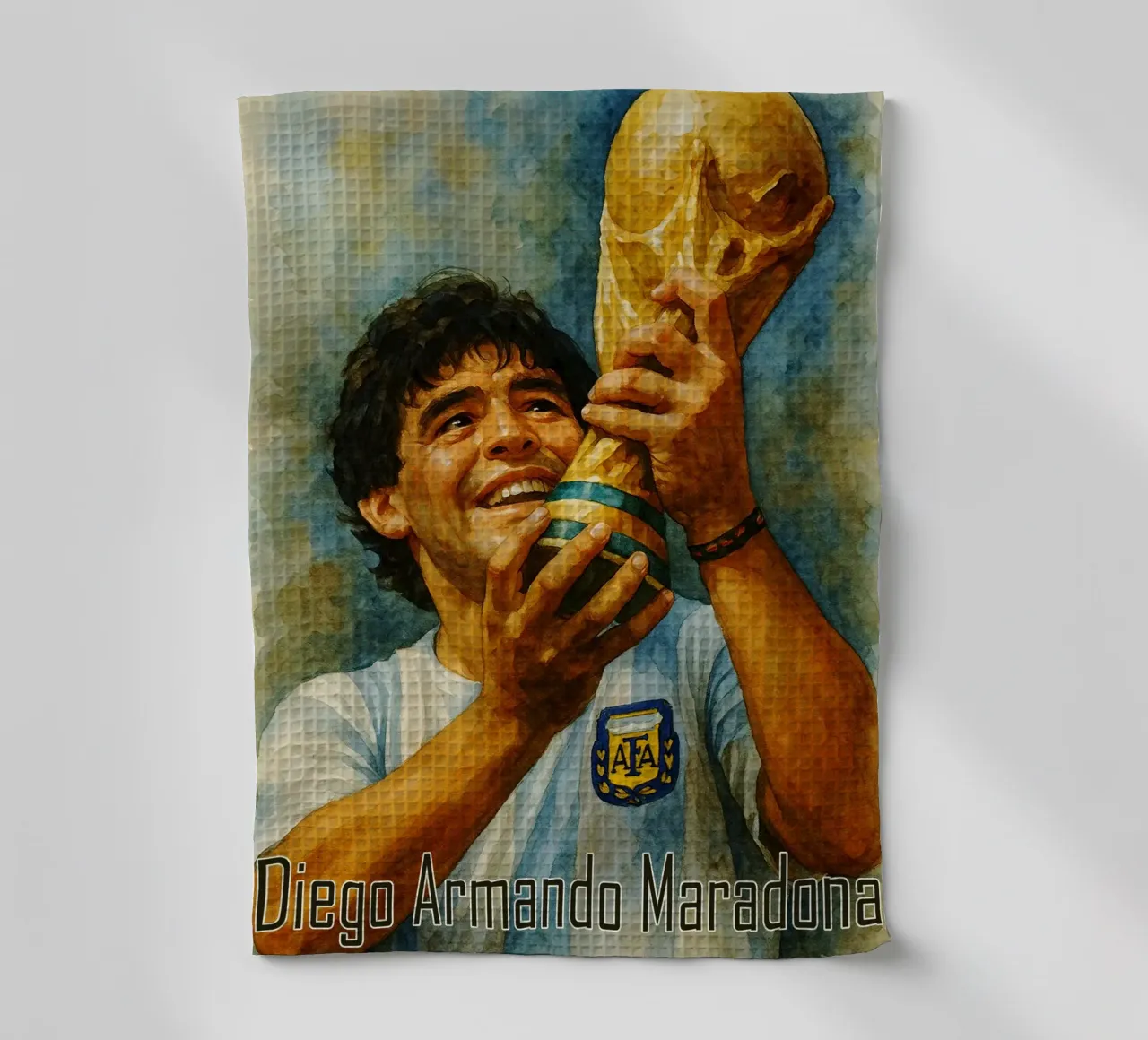 Diego Armando Maradona Painting Imagination Redrawing tea towel by MOKAIYA
