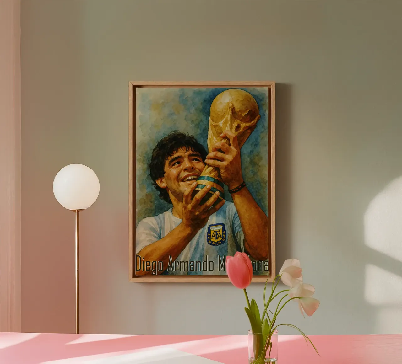 Diego Armando Maradona Gemälde Phantasie Umzeichnung Leinwand mit Schattenfugenrahmen von MOKAIYA