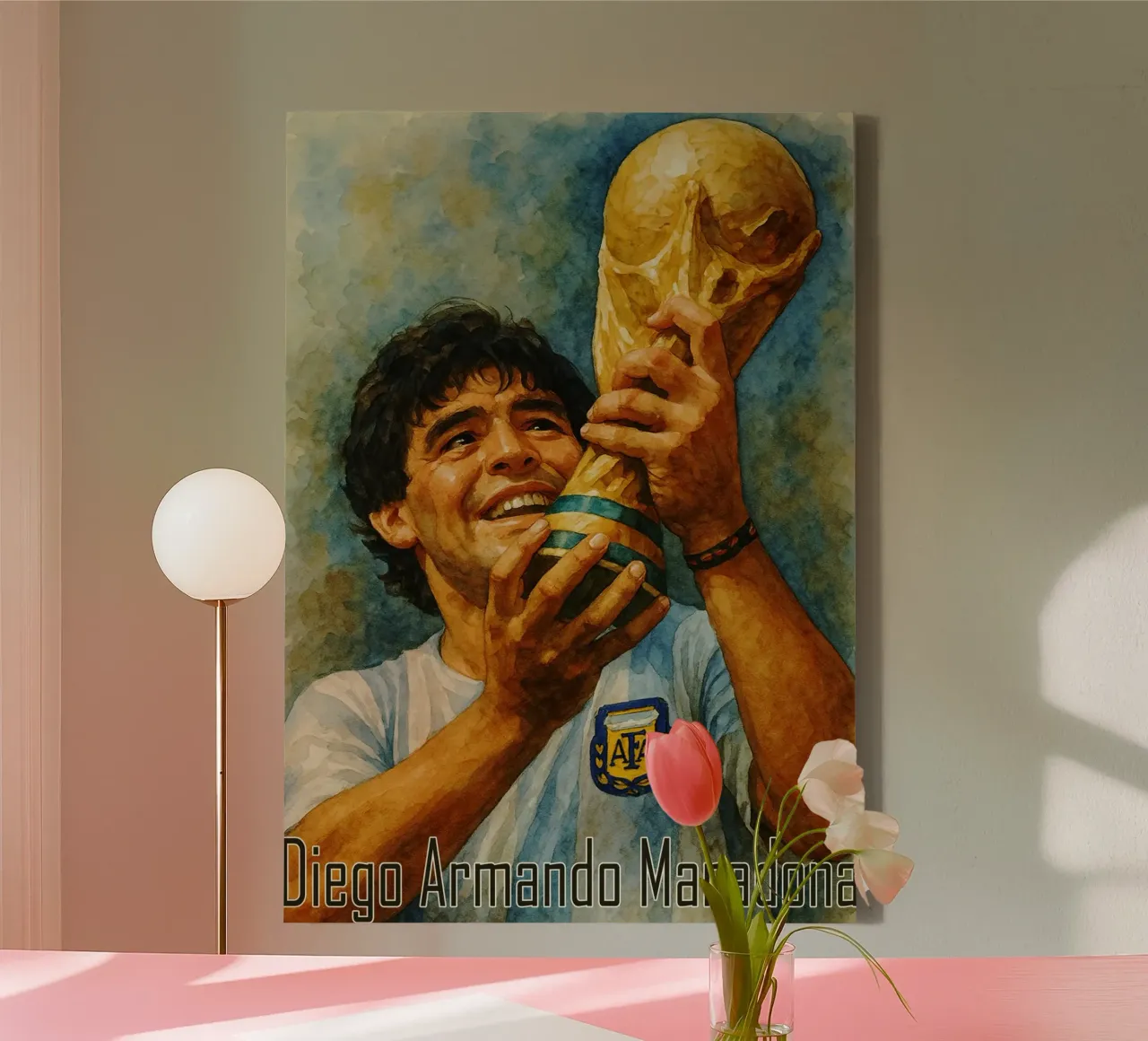 Diego Armando Maradona Gemälde Phantasie Umzeichnung Leinwand mit Schattenfugenrahmen von MOKAIYA