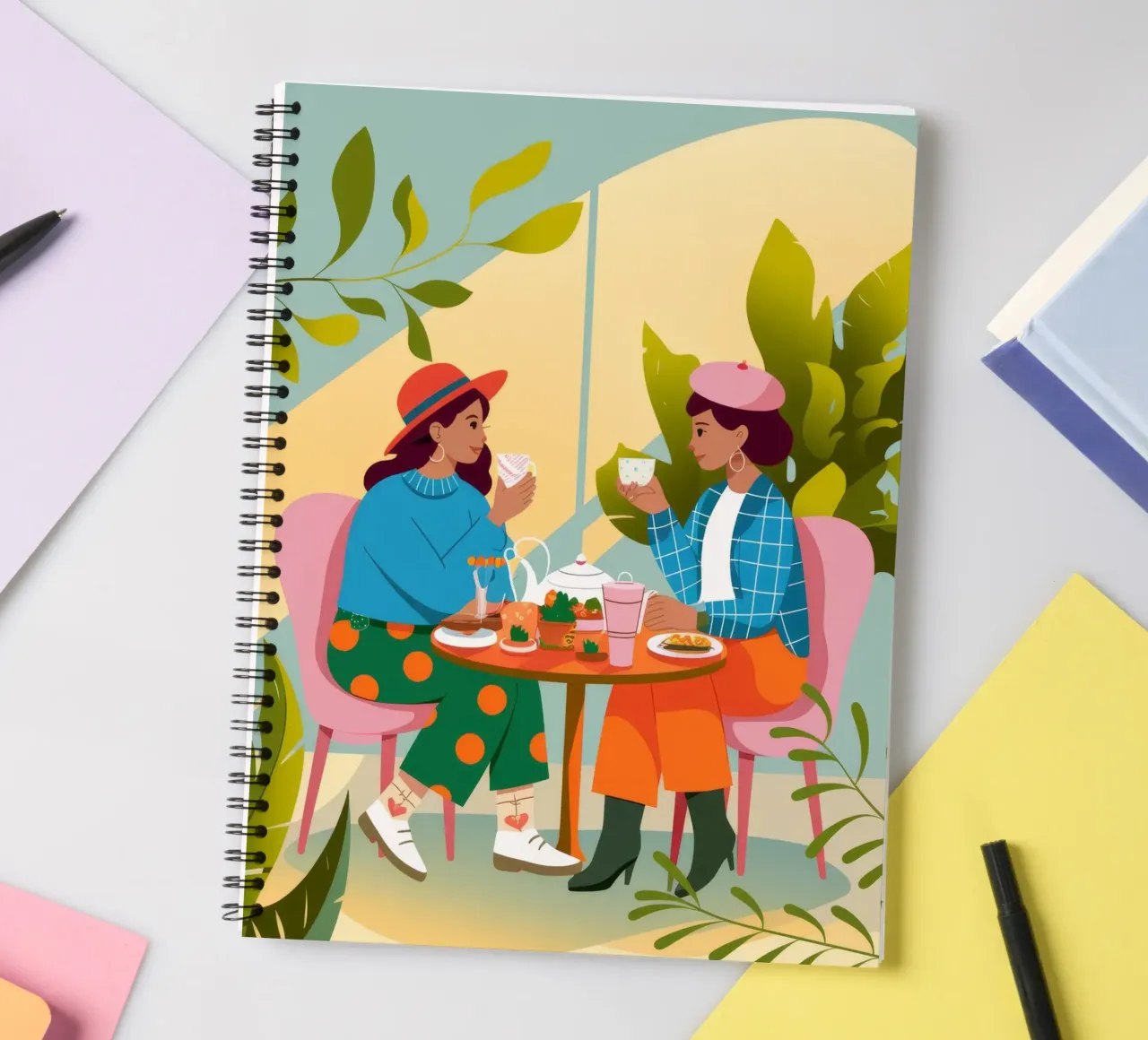 Charming Cafe Chat spiral notebook by Fine Sanctuary