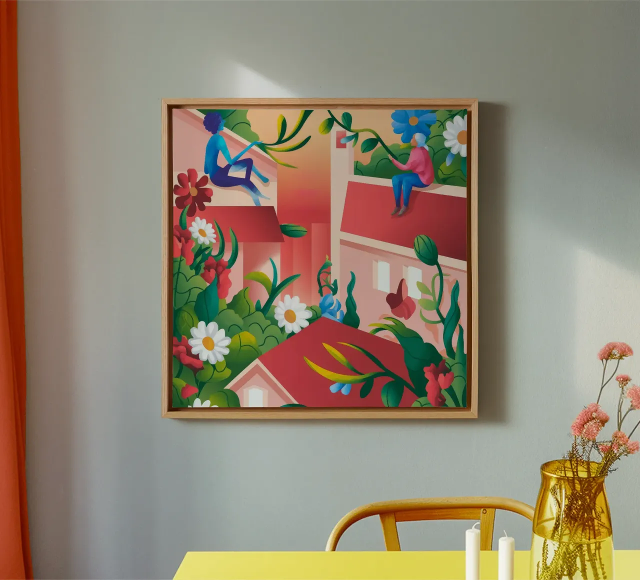 Vivid Rooftop Harmony canvas with Floater frame by Fine Sanctuary