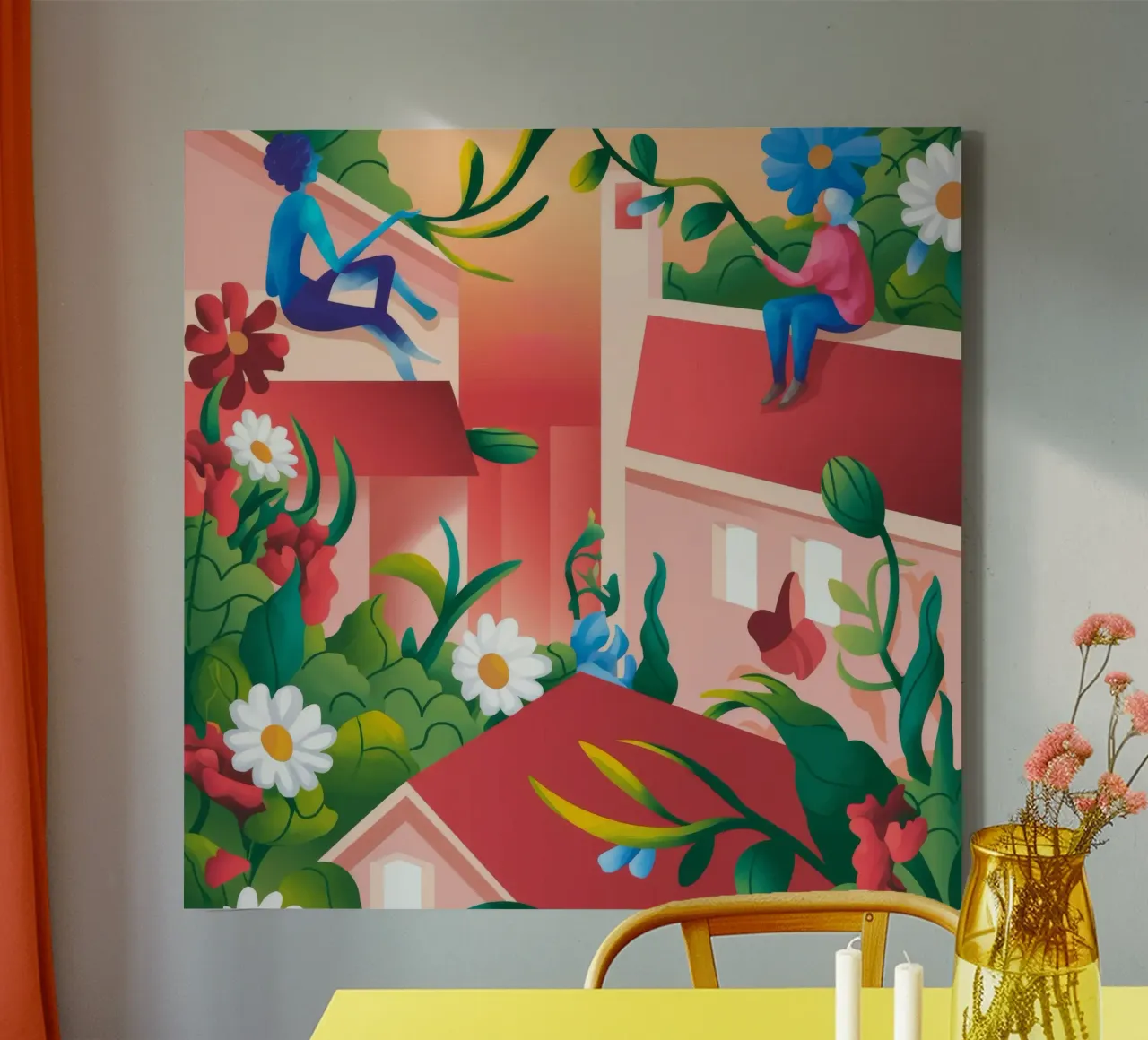 Vivid Rooftop Harmony canvas with Floater frame by Fine Sanctuary